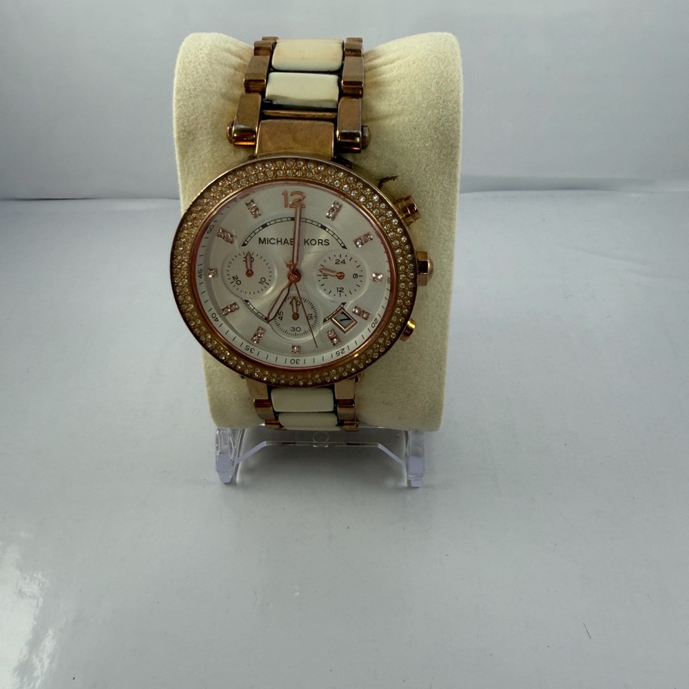 Michael Kors Rose Gold and Cream Crystal-Accent Chronograph Watch
